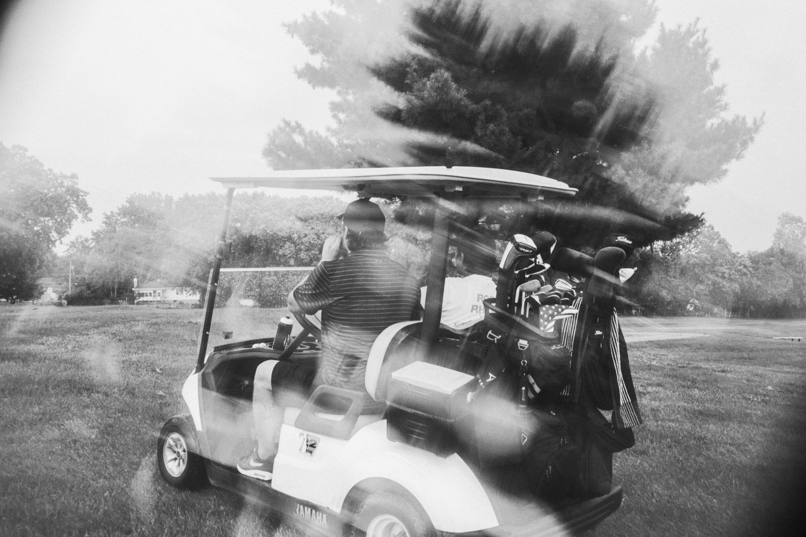 Carts loaded with bags lined up along the path